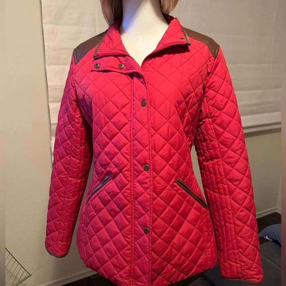 Lauren by Ralph Lauren faux leather tab red quilted jacket